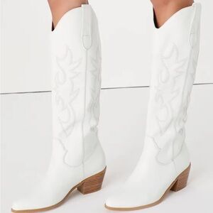 Lulu's Urson White Pointed-Toe Knee High Boots
